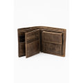 Camel Mountain Genuine Leather Tri-Fold Stitch Detail Wallet with Coin Pouch Brown