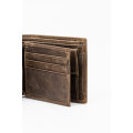 Camel Mountain Genuine Leather Tri-Fold Stitch Detail Wallet with Coin Pouch Brown
