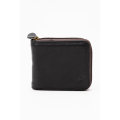 Camel Mountain Genuine Leather Zip Around Bi-Fold Wallet Black