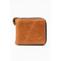 Camel Mountain Genuine Leather Zip Around Tri-Fold Wallet Brown