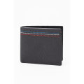 Camel Mountain Leather Bi Fold Stitch Detail Wallet with Coin Pouch Black