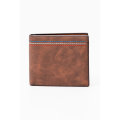 Camel Mountain Leather Bi Fold Stitch Detail Wallet with Coin Pouch Tan