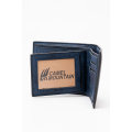 Camel Mountain Leather Bi-Fold Stitch Detail Wallet Navy