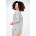 Striped Button Up Collared Neck Long Sleeve Oversized Shirt Dress