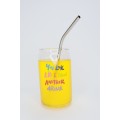 Printed Can Shaped Drinking Glass Tumblers With Stainless Steel Straw & Straw Brush 470ml