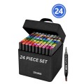 Dual Tip Head Colouring Marker Pen Set With Carry Bag 24s