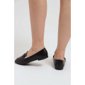 Ladies Square Toe Flat Heel Loafer Black Office Shoes