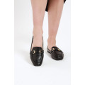 Ladies Square Toe Flat Heel Loafer Black Office Shoes