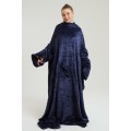 Wearable Fleece Throw Blanket with Sleeves and Foot Pockets