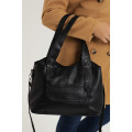 Ladies Faux Leather Handbag With Multiple Compartments Black