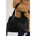 Ladies Faux Leather Handbag With Multiple Compartments Black