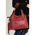 Ladies Faux Leather Handbag With Multiple Compartments Red