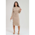 Ladies Ribbed Side Slit Long Sleeve Dress with Belt