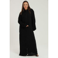 Sara Zipp-Up Long Sleeve Loose Fit Black Abaya Cloak Dress With Pockets