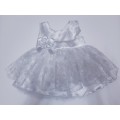 Christening Girls White Satin Layered Lace Dress With White Flower And White Waistband