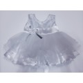Christening Girls White Chiffon Layered Dress With White And Silver Flower And Waistband