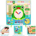 multifunctional calendar/ weather clock Children Clock Calendar Toy Cartoon Frog Wooden Clock for Ea