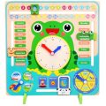 multifunctional calendar/ weather clock Children Clock Calendar Toy Cartoon Frog Wooden Clock for Ea