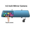 Blue Mirror 4.3 inch Touch Screen Dash Cam 2 Channel Dual Camera Reversin Full HD 1080P Car BlackBox