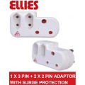 Ellies Power Socket Extension Adaptor with Surge protection-1 x 3 Pin 16A Socket and 2 x 2 Pin 5A...