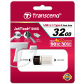 Transcend - 890 JetFlash 32GB USB-C &amp; USB 3.1 Flash Drive - Silver