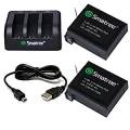 Smatree Replacement Battery (2 Pack) and 3 Channel Charger with USB Cord for GoPro HERO 4
