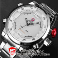SHARK Digital Dual Movement 50MM HUGE Alarm Stainless Steel Case Leather Strap Sport Watch BRAND NEW