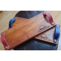 Kiaat Cheese board with leather handles