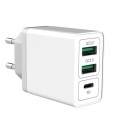 USB Type-C PD Power Delivery and Quick Charge QC3.0 30W AC Wall Charger Adapter  - White