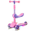 Kids Scooter Foldable and Adjustable with Seat and Flashing Wheel Lights Purple