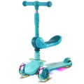 Kids Scooter Foldable and Adjustable with Seat and Flashing Wheel Lights Turquoise