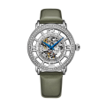 Stuhrling Original Women's Automatic Crystal Studded Skeleton Grey Patent Leather Strap Watch