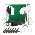 Photo Video Studio Light Kit - Including 3 Color Backdrops (Black/White/Green) - 24pcs