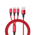 3 in 1 USB Multi Charging Cable - Nylon / supports iPhone / Micro USB / USB Type C Red