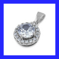Cluster Halo Cubic Zirconia Pendant In Solid Sterling Silver