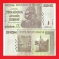ZIMBABWE 200 Million Dollar Banknote Serial AA0881262 XF
