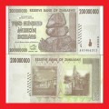 ZIMBABWE 200 Million Dollar Banknote Serial AA1406311 XF