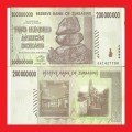 ZIMBABWE 200 Million Dollar Banknote Serial AA1427750 F