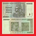 ZIMBABWE 20 Billion Dollar Banknote Serial AA8202641 AU