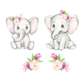 Elephant Vinyl Stickers - Watercolor Design with flowers - Self Adhesive