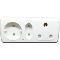 220v 3-Way Multiplug  3 Pin Male to 3 Pin Female + 2 Pin Schuko Female Plug + 2 Pin Female Plug