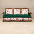 Antique Green and Floral Ball And Claw 3 Seater Sofa