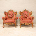 Italian style carved Armchairs Leather