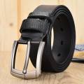 Weave Pattern Leather Belt w/ Stainless Buckle (Black)