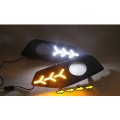 led drl daytime running light+fog light for Nissan Tiida 2016-2018 with yellow turn signals and b...