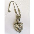 Necklace - Large Heart Pendant with Silver Chain with Patterned Shapes. Silver Colour #ML163