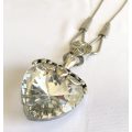 Necklace - Large Heart Pendant with Silver Chain with Patterned Shapes. Silver Colour #ML163