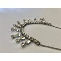 Vintage Sterling Silver Diamante Necklace With Teardrop Shape Stones Surrounded By White Circular