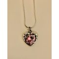 Necklace - Heart Pendant With Large Pink Stone on Chain. Silver Colour #ML090