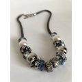 Silver Tone Rope Chain Necklace With Large Beads (Mock Pearl, Blue Colour Stones And Diamante) ML299